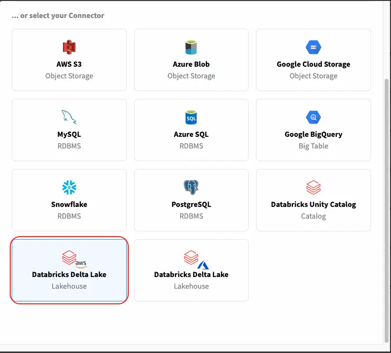 Select Databricks Delta Lake connector